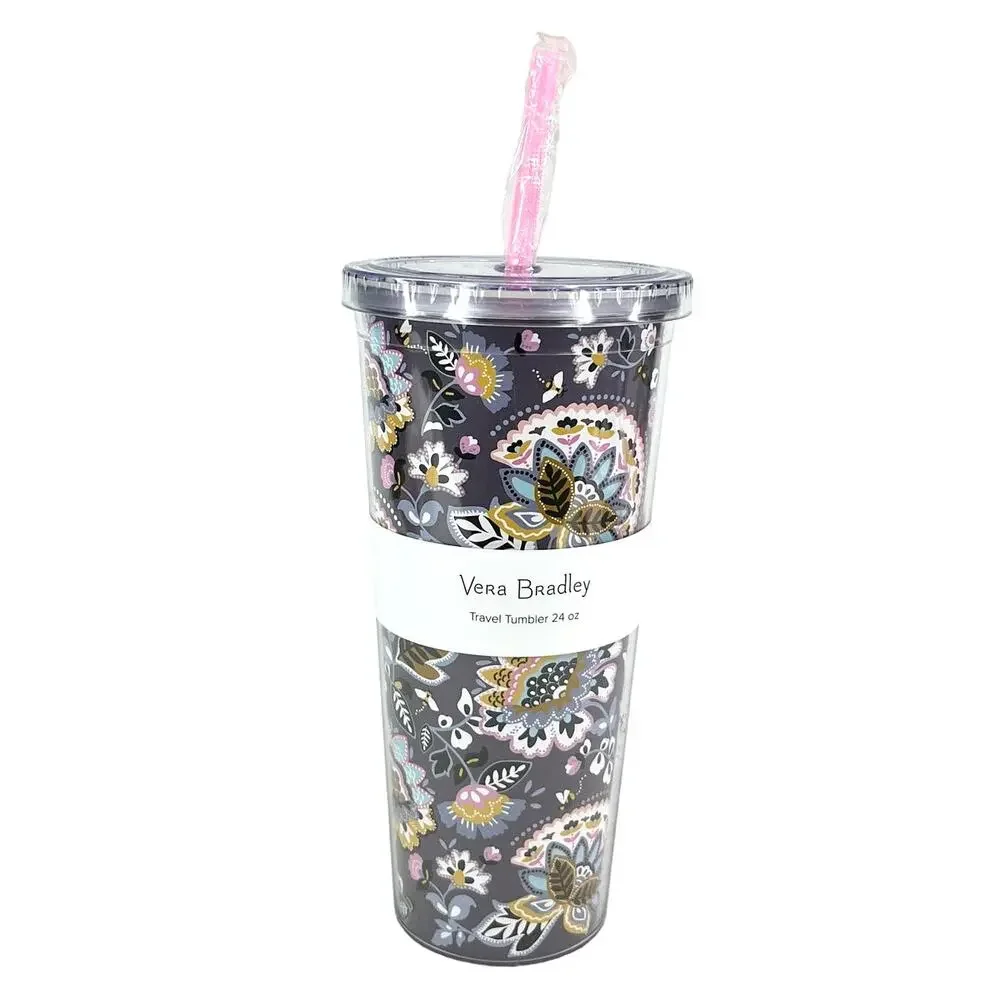 Vera Bradley Double Wall Travel Tumbler 24 oz Straw New